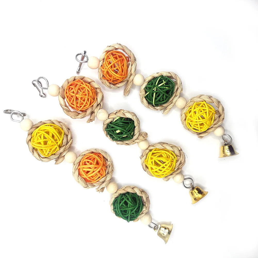 Corn Husk Rattan Ball Biting Bird Toy Parrot Toy Fun Self-help Special Small Toy Parrot Birdcage Pendant