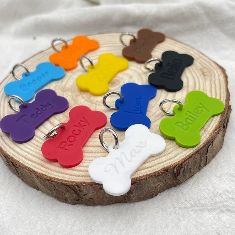2024 Silicone bone shape Pet Anti-lost ID Tag Personalized Dog Collar Tag Engraved Name Custom Pendant Puppy Collars Accessories