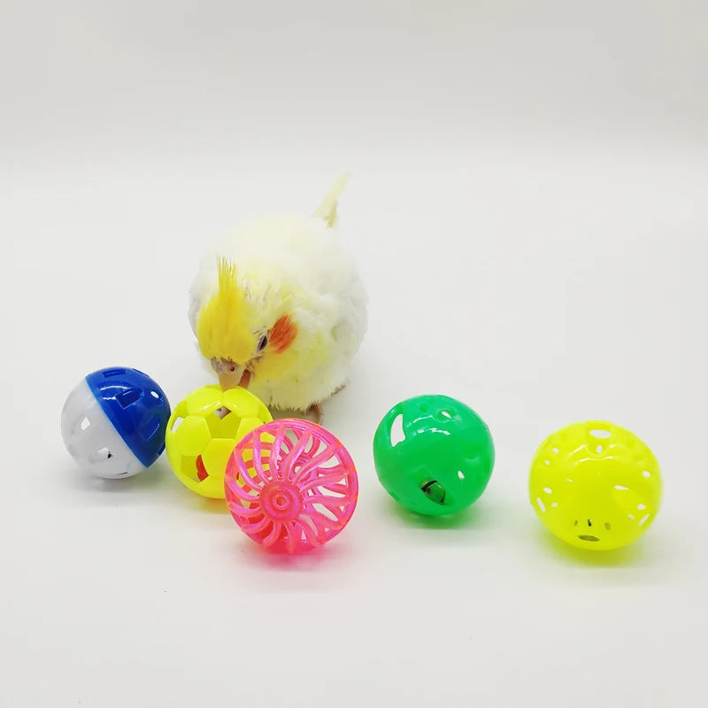 5pcs Pet Parrot Toy Balls Fun Colored Hollow Bell Ball Bird Toy Parakeet Cockatiel Parrot Chew Cage Fun Toys Pet Bird Supplies