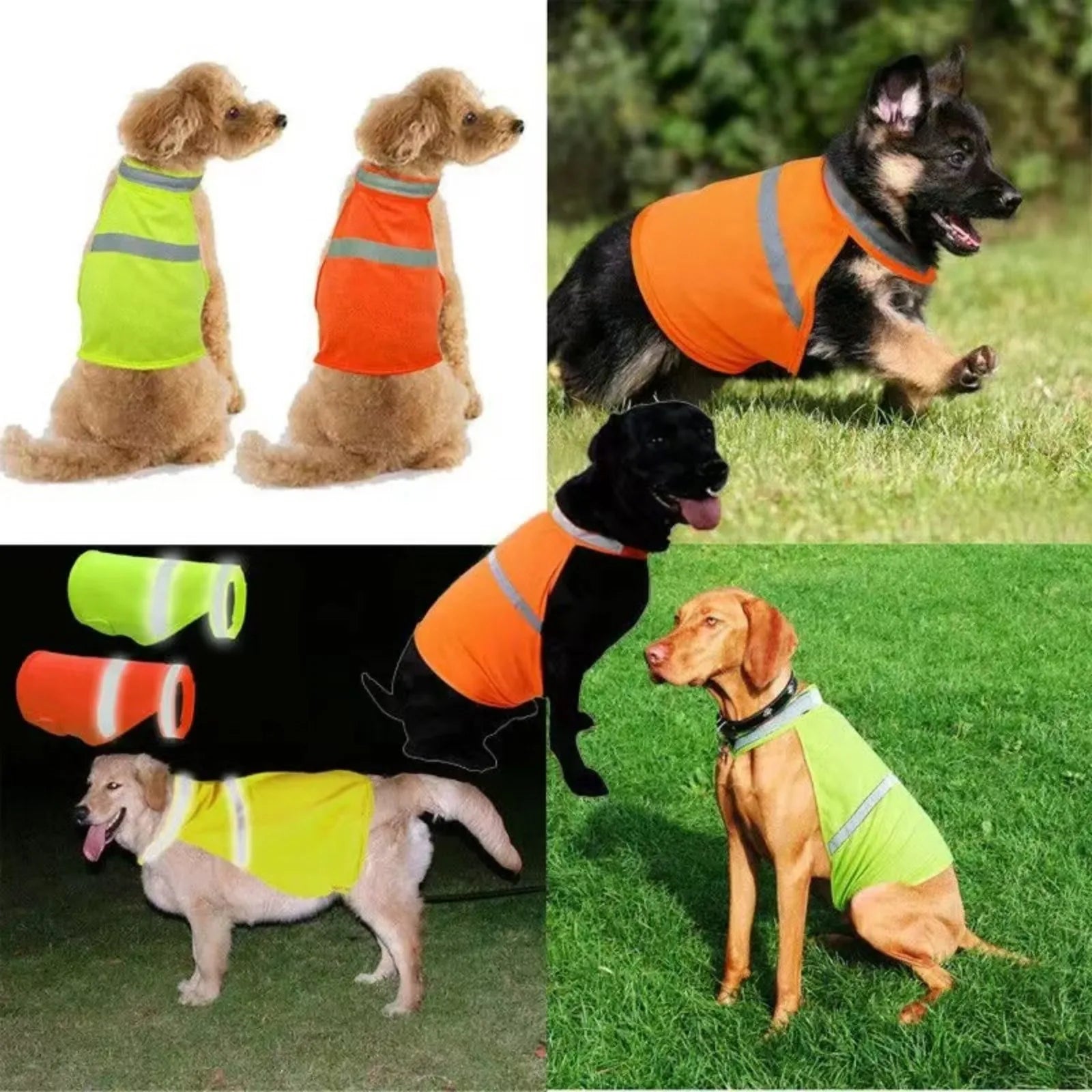 Reflective Dog Safety Vest Breathable Adjustable Puppy Visibility Jacket Comfortable Bright Orange Pet Fluorescent Clothes