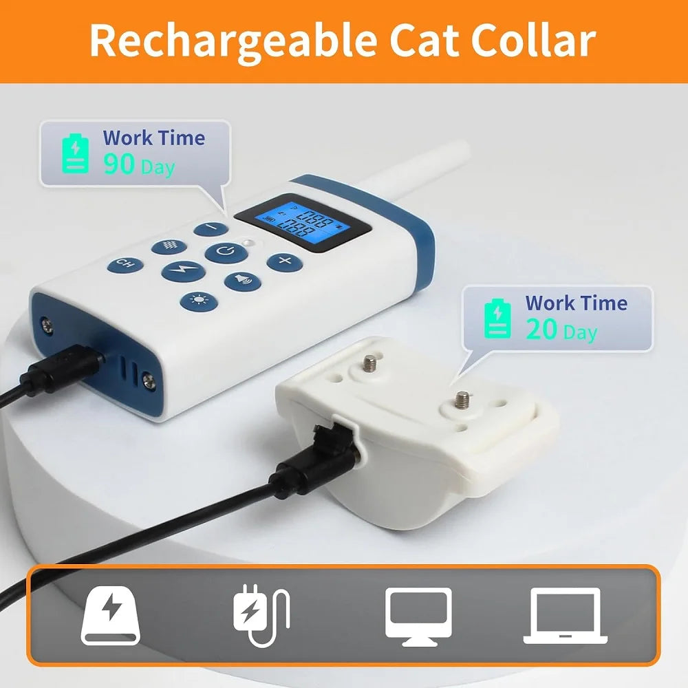 PaiPaitek Cat Shock Collar with Remote,Cat Training Collar with Auto Anti-Meow,Beep,Vibration,Safety Shock 4 Modes,Rechargeable