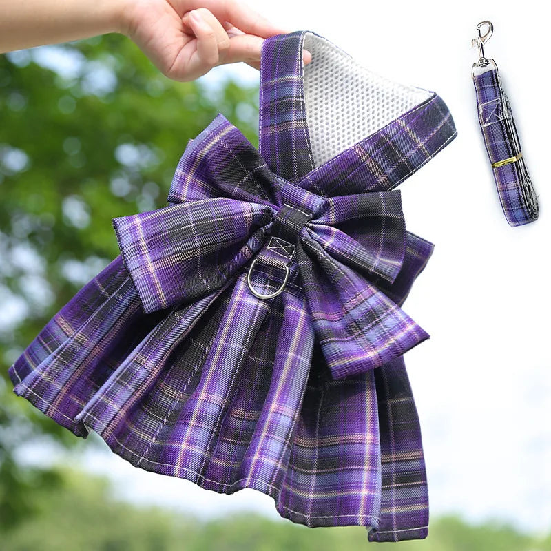 Bow Dog Collar Skirt Cute Pet Harness with Breast Strap Traction Rope Cat Dogs Clothes Harness Vest Princess Tutu Dress Skirt