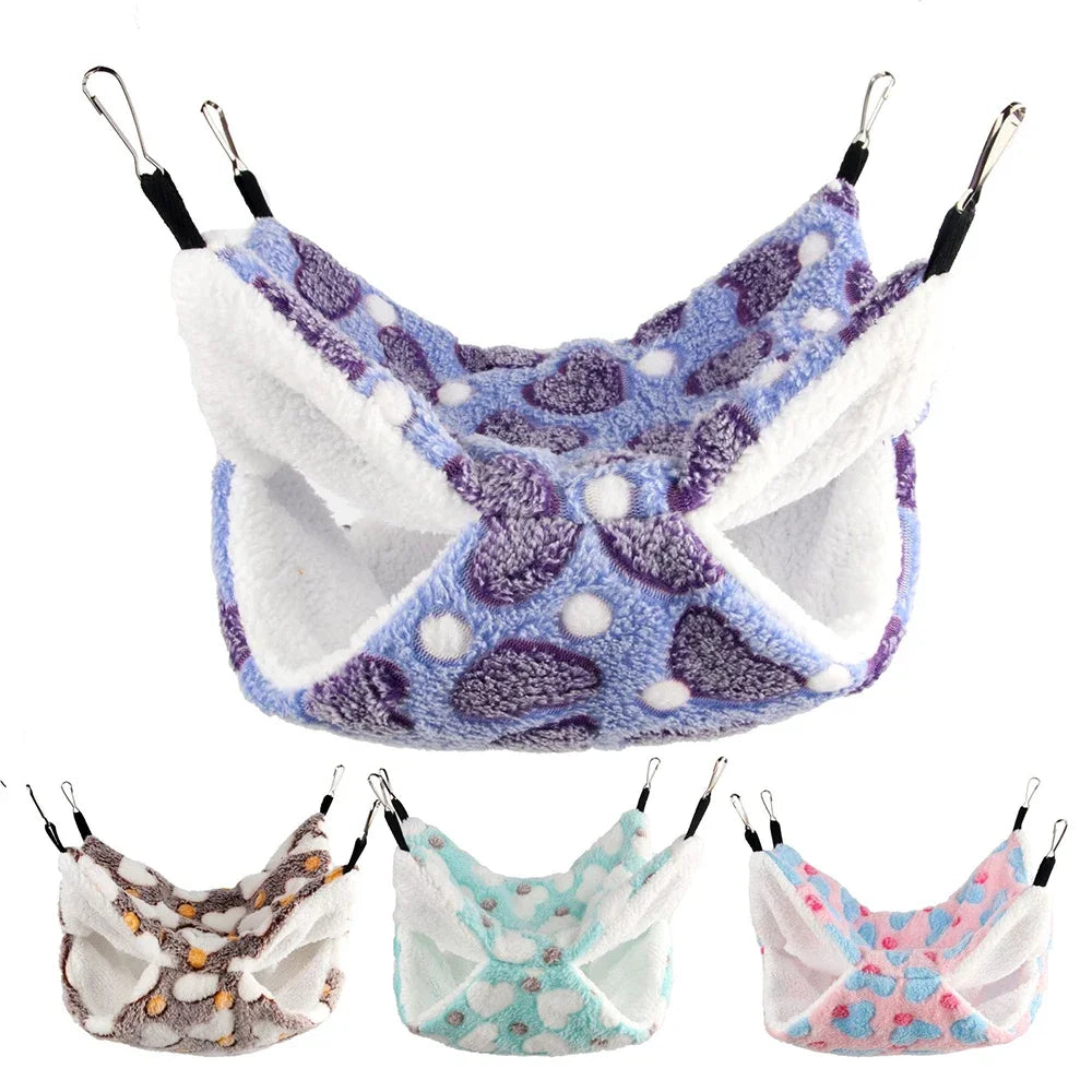 Hamster Hammock Small Pet Hanging Bed Double Warm Thickened Honeybug Flying Squirrel Guinea Pig Hammock Pet Cage Accessories