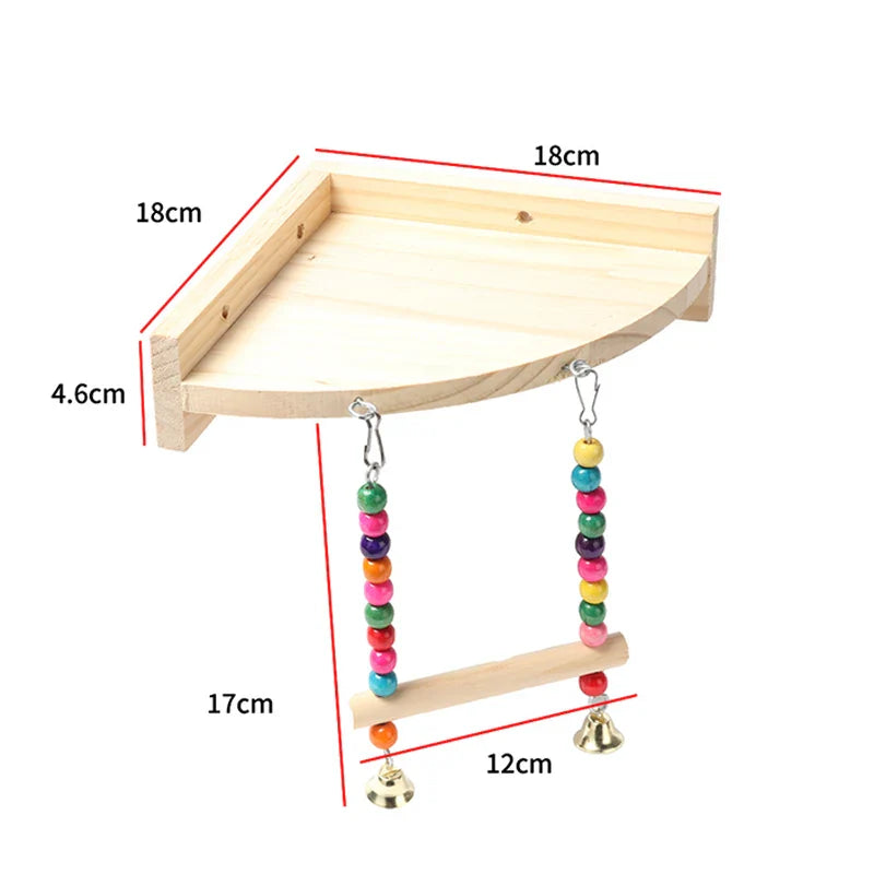 Bird Swing Toy Wooden Parrot Perch Stand Playstand with Chewing Beads Cage Playground for Budgie Birds
