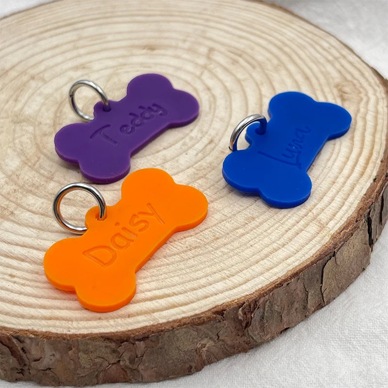 2024 Silicone bone shape Pet Anti-lost ID Tag Personalized Dog Collar Tag Engraved Name Custom Pendant Puppy Collars Accessories