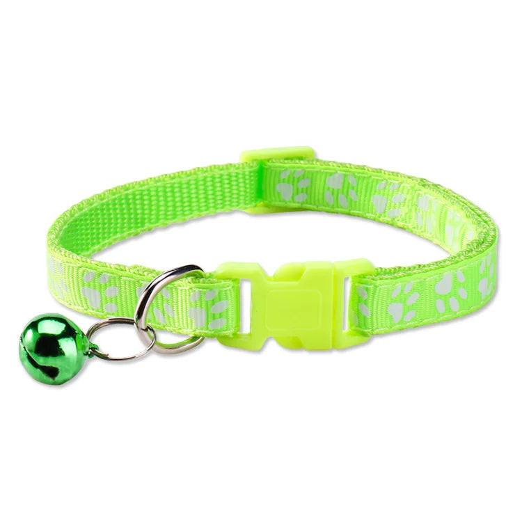 Collar with Bell Cartoon Footprint Colorful Dog Puppy Cat Accessories Kitten Collar Adjustable Safety Bell Ring Necklace