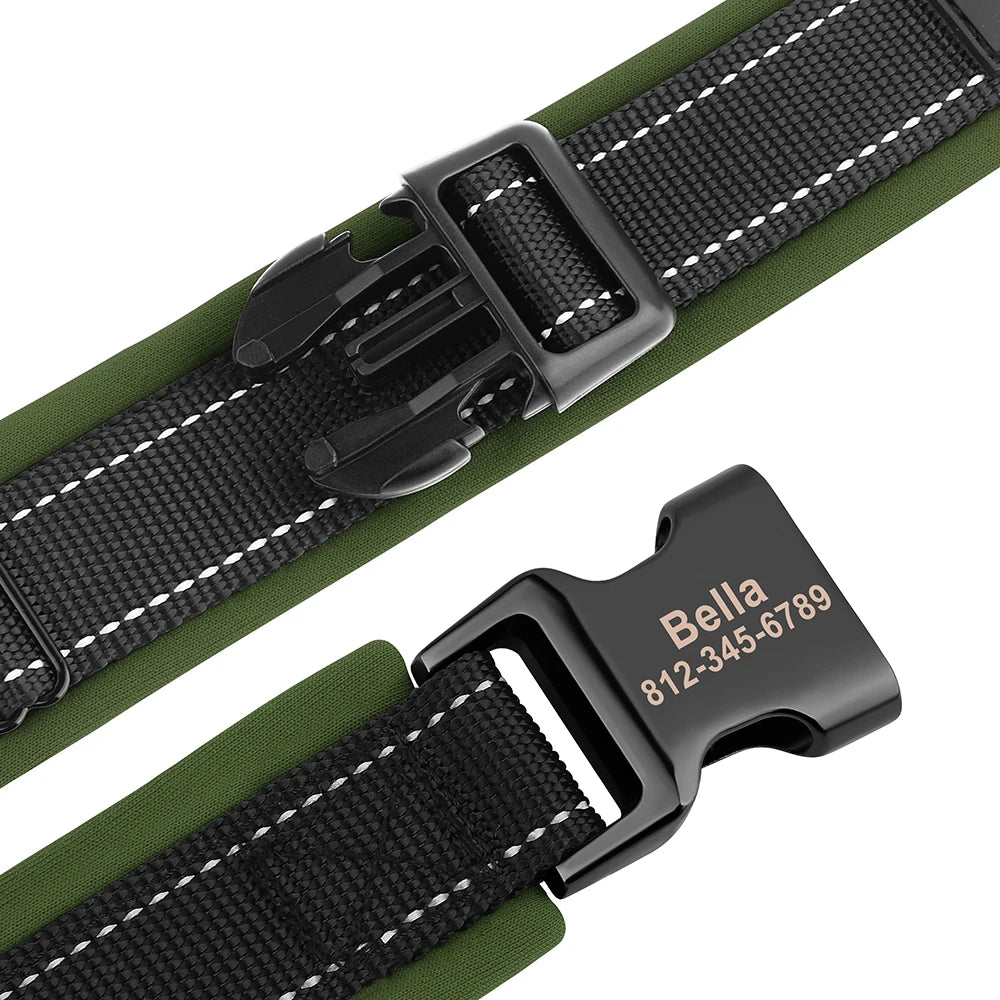 Reflective Personalized Dog Collar Engrave ID Nylon Collars Soft Padded Dogs Collar Adjustable for Small Medium Large Dogs Pug