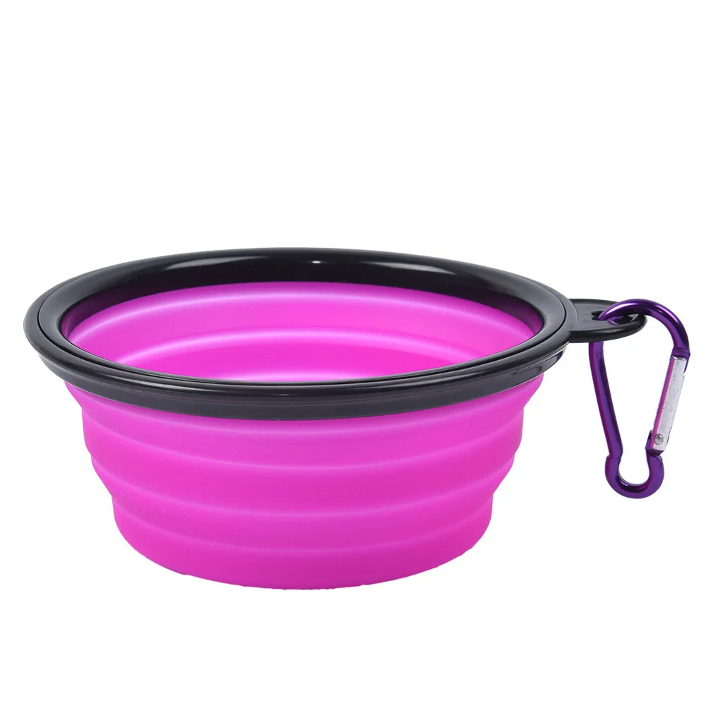 Dogs Feed Supplies Folding Silicone Bowl Portable Puppy Water Container with Carabiner Folding Cats Bowl Travel Pets Accessories