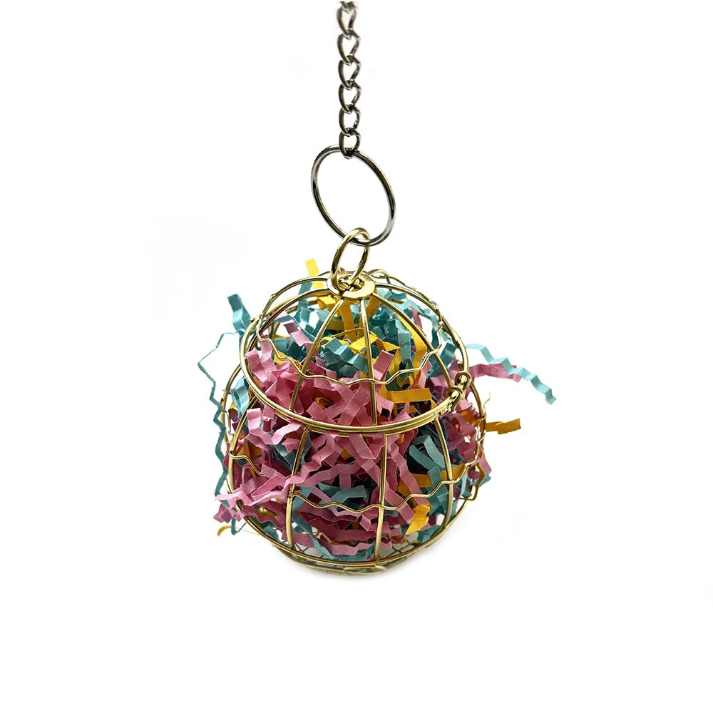 Parrot Shredder Bird Toys Stainless Steel Cage Bird Feeder Paper Foraging Vegetable Millet Basket Container For Small Animals