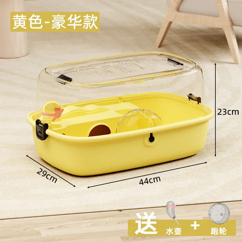 Hamster Cage Plastic Hut Transparent Large Space Golden Bear Oversized Villa Panoramic Double-layer Feeding Box Full Set