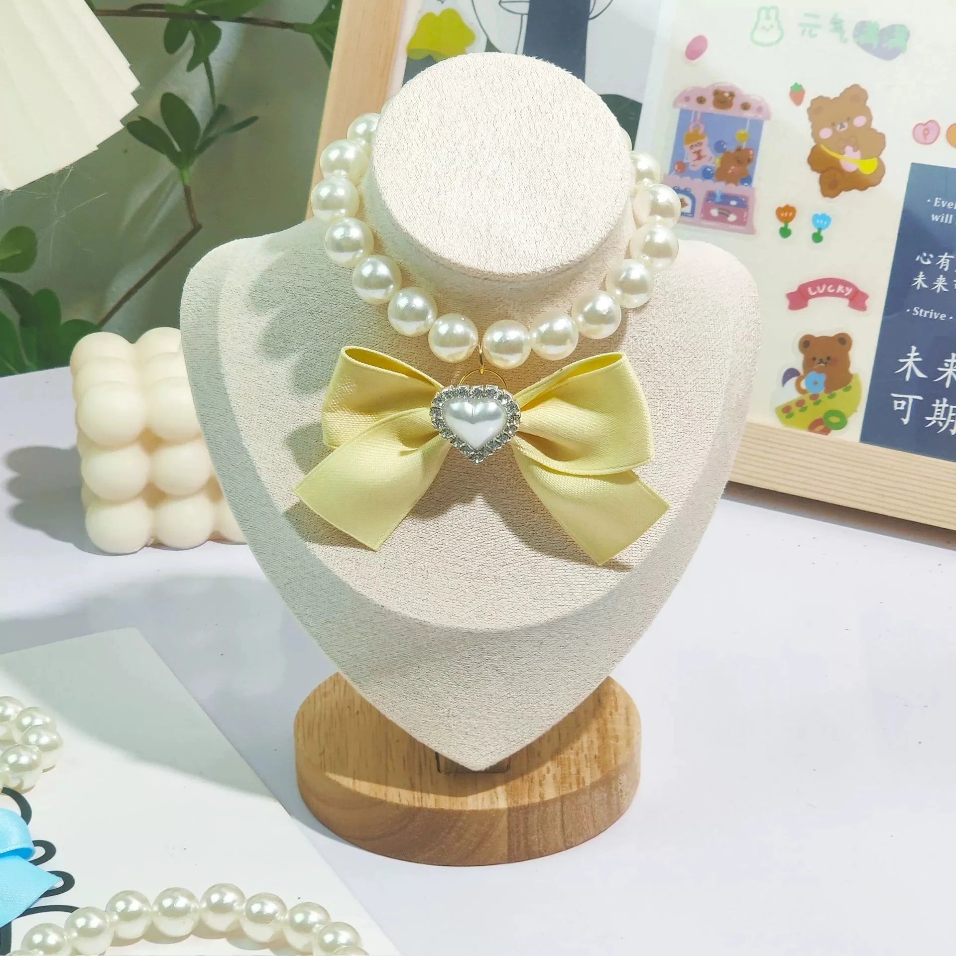 Cat Collar Decoration Pet Cute Exquisite Jewelry Kitten Adjustable Chain Cat Necklace High Simulation Pearls Pet Supplies