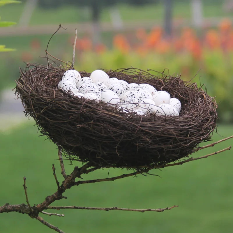 Round Rattan Bird Nest Easter Handmade DIY Craft Vine Simulation Bird Nest Egg Decor Props Home Garden Window bird house