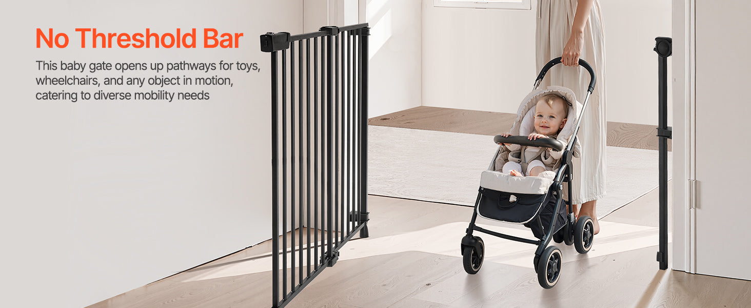 VEVOR Baby Gate 29.5-43 Inches Adjustable Width 28 Inches High Dog Gate No Threshold Bar Easy Step Walk for Child Pet Security