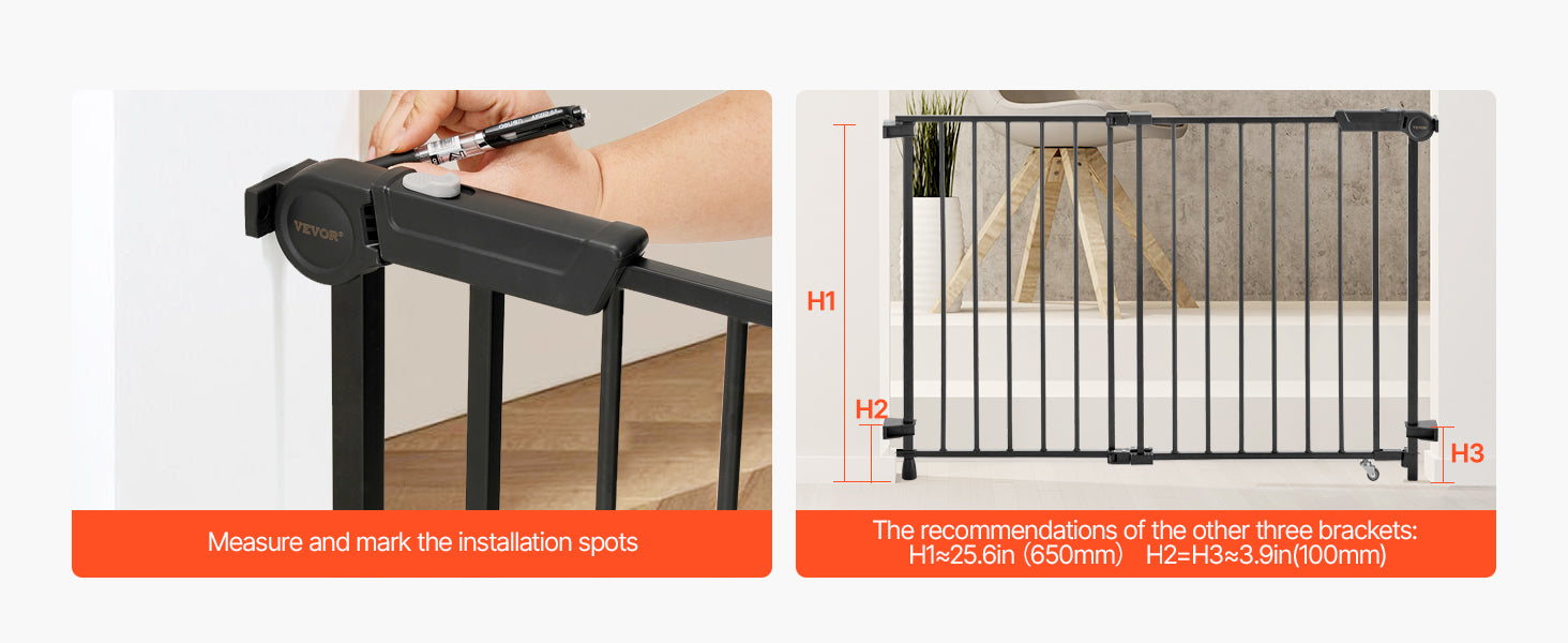 VEVOR Baby Gate 29.5-43 Inches Adjustable Width 28 Inches High Dog Gate No Threshold Bar Easy Step Walk for Child Pet Security