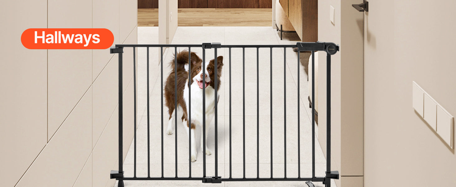 VEVOR Baby Gate 29.5-43 Inches Adjustable Width 28 Inches High Dog Gate No Threshold Bar Easy Step Walk for Child Pet Security