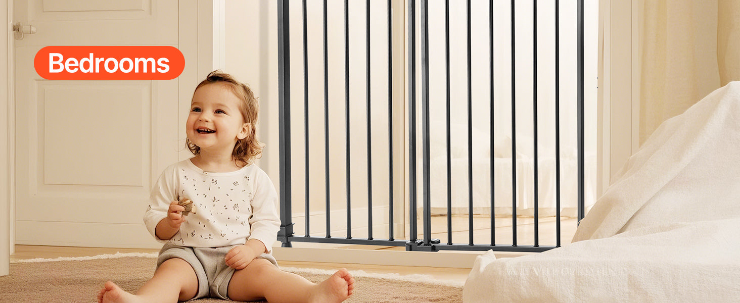 VEVOR Baby Gate 29.5-43 Inches Adjustable Width 28 Inches High Dog Gate No Threshold Bar Easy Step Walk for Child Pet Security