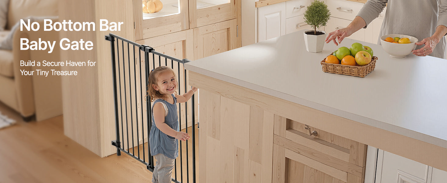 VEVOR Baby Gate 29.5-43 Inches Adjustable Width 28 Inches High Dog Gate No Threshold Bar Easy Step Walk for Child Pet Security